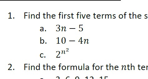 Find the nth term in a sequence and use this to find the 1005th term or higher.